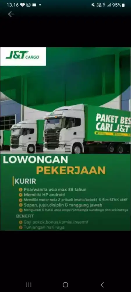 Lowongan kurir mitra dan kontrak