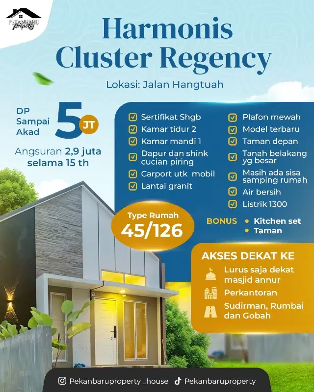 Rumah Cluster Cantik Hangtuah
