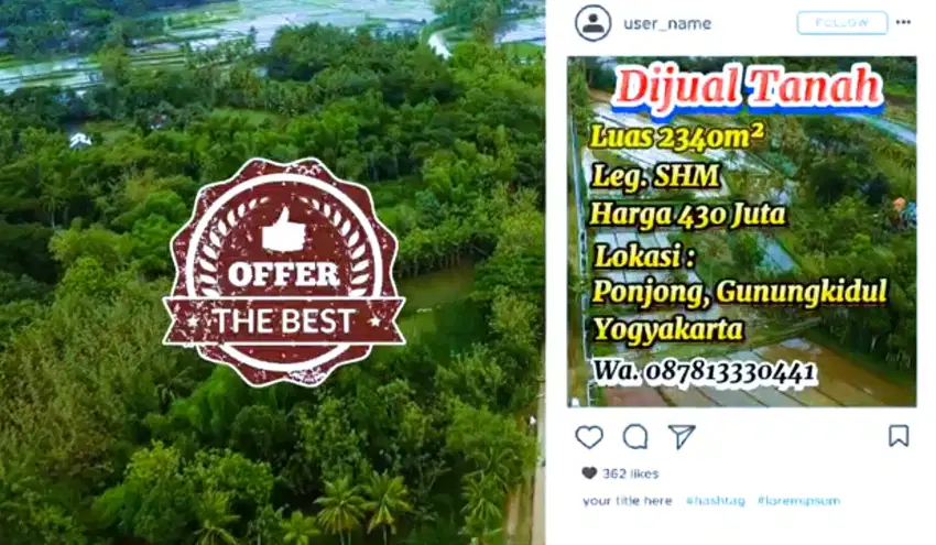 DIJUAL TANAH NEMPEL KALI LUAS 2340M², LOKASI PONJONG GUNUNGKIDUL
