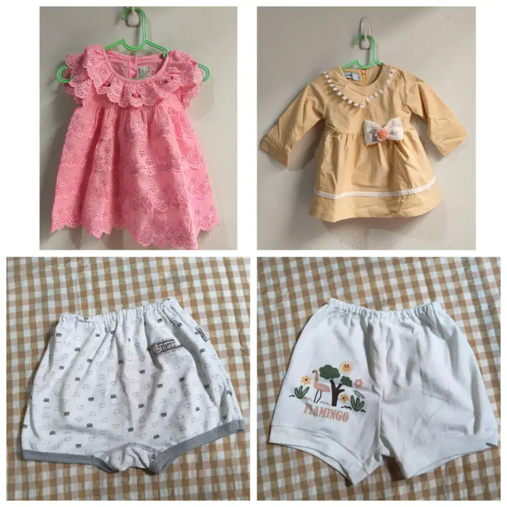 2 psc dress Dan 2 celana pendek usia 3-6 bulan baby girl (like new)