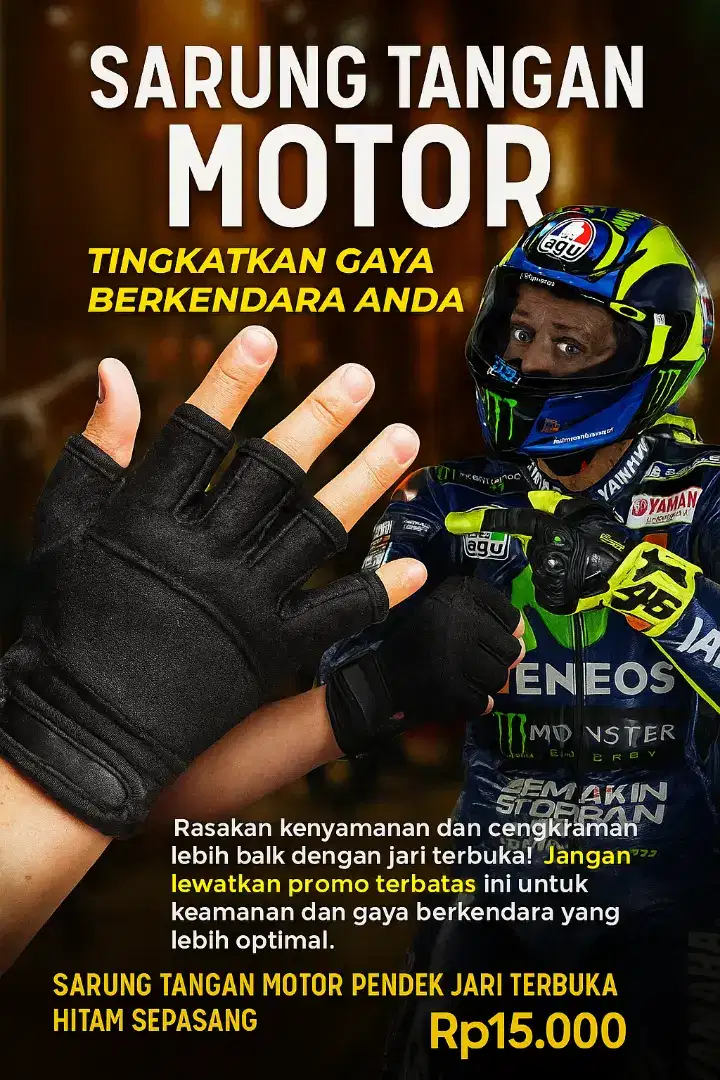Sarung Tangan Motor Pendek Jari Terbuka Hitam