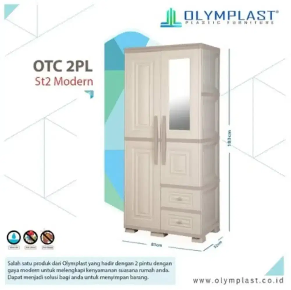 Lemari Pakaian 2 Pintu Plastik Olymplast OTC 2PL Modern
