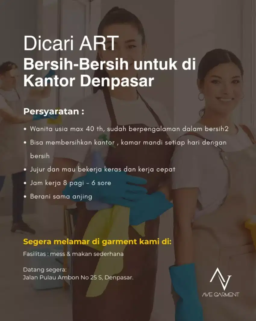 DICARI ART BERSIH BERSIH UNTUK KANTOR DI DENPASAR