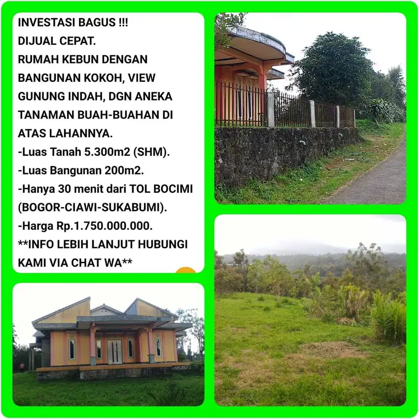 Kebun Buah bonus villa view indah 31 menit dr tol Parungkuda-Sukabumi