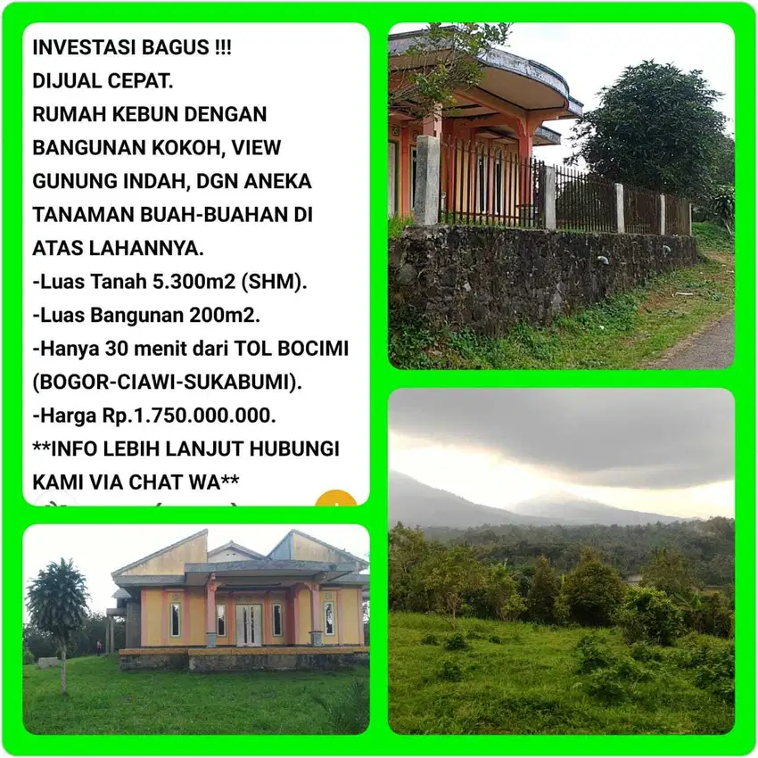 Kebun buah view indah bonus villa 30 menit dr tol Parungkuda Sukabumi
