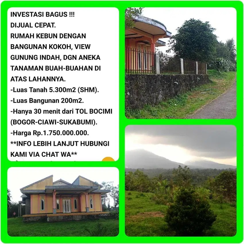 Kebun buah view indah free villa 30 menit ke tol Parungkuda-Sukabumi