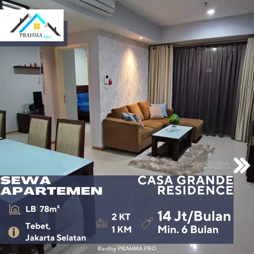 Tebet Jaksel Disewakan Apartemen Casa Grande 2BR Fully Furnish