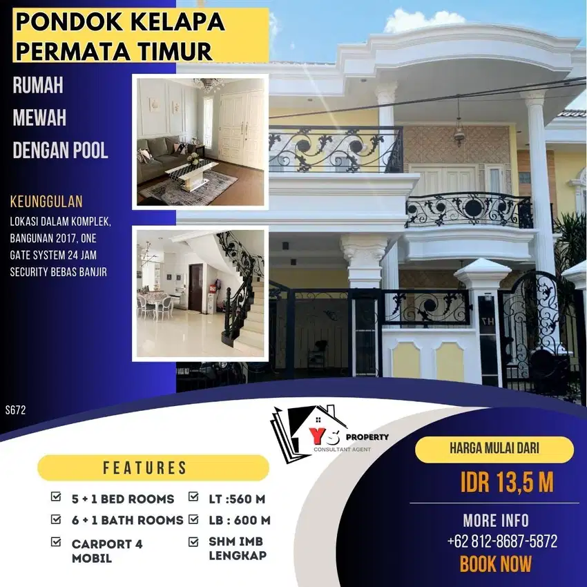 PERMATA TIMUR PONDOK KELAPA RUMAH MEWAH DIJUAL ADA PRIVATE POOL S672