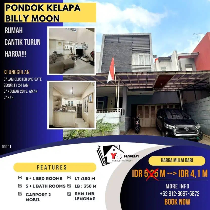 PONDOK KELAPA BILLY MOON RUMAH CLUSTER  TURUN HARGA JUAL CEPAT S670