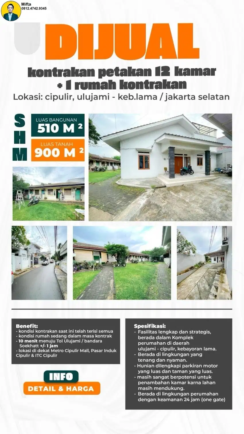 186. Dijual Rumah Siap Huni + 1 Kontrakan 12 Pintu di Ulujami JAKSEL