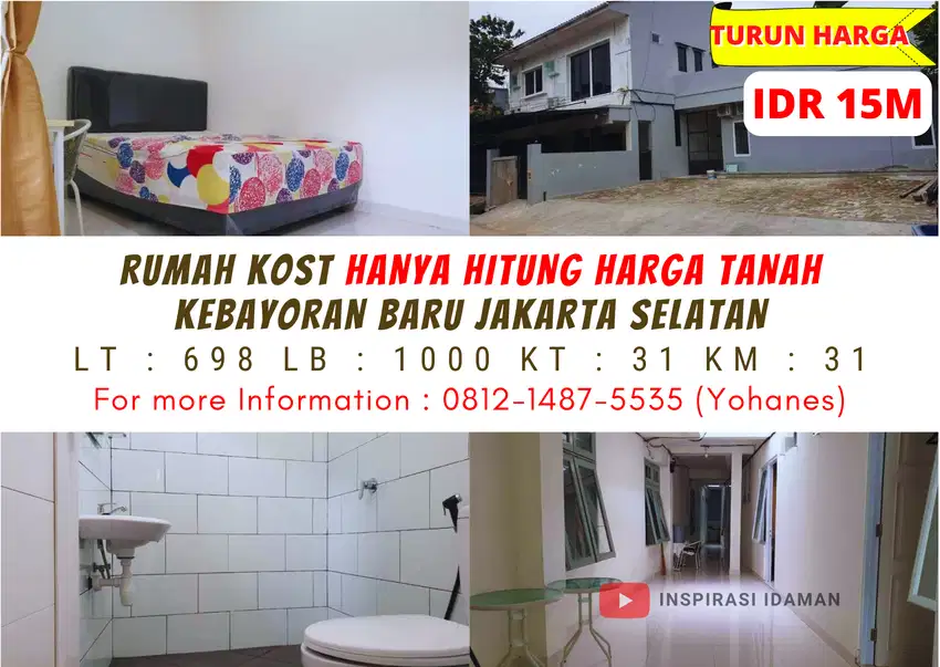 Rumah Kost 31 Kamar Kebayoran Baru hadap Timur jakarta selatan