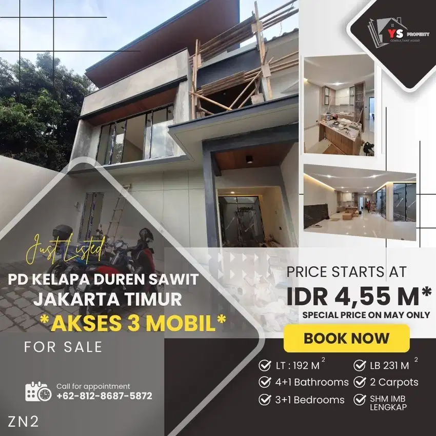 PONDOK KELAPA JAKTIM RUMAH BARU 2 LT AKSES JALAN DEPAN 3 MOBIL ZN2