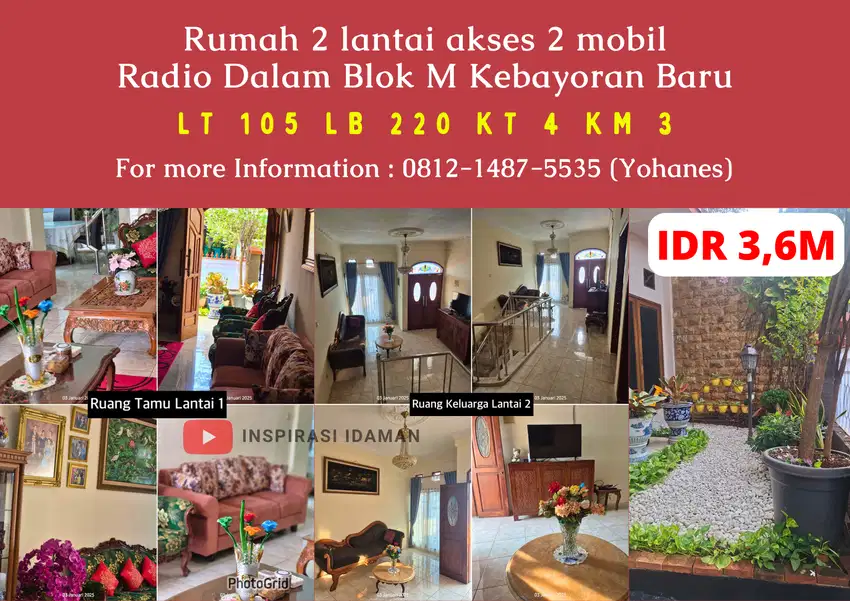 Rumah 2 lantai akses 2 mobil Radio Dalam Blok M Kebayoran Baru