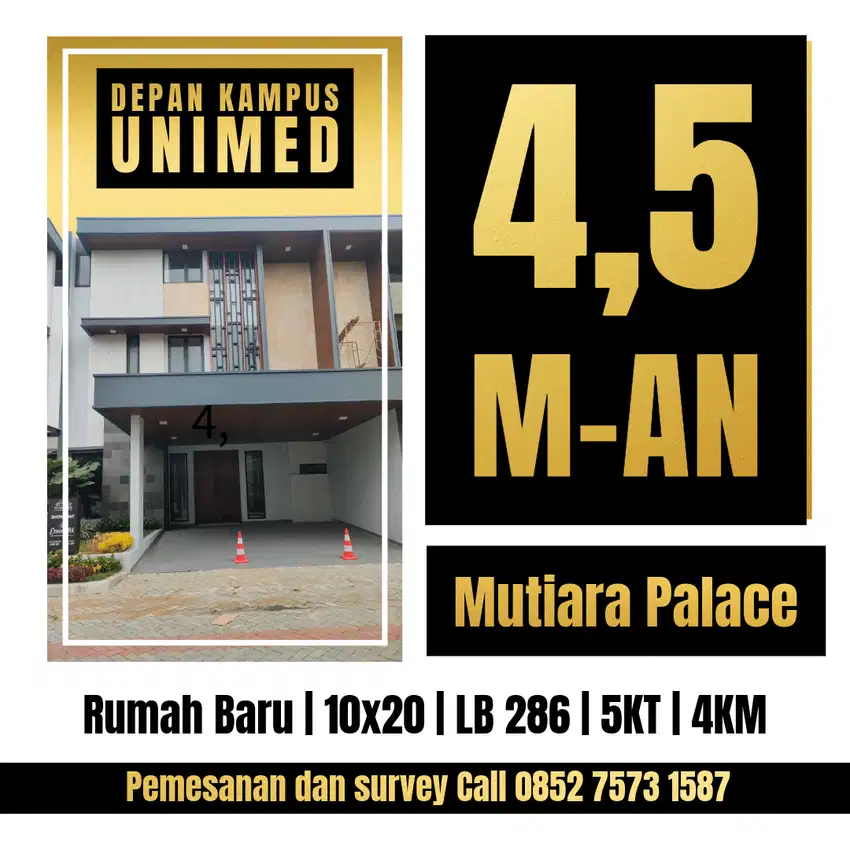Rumah baru komplek Mutiara Palace depan kampus unimed