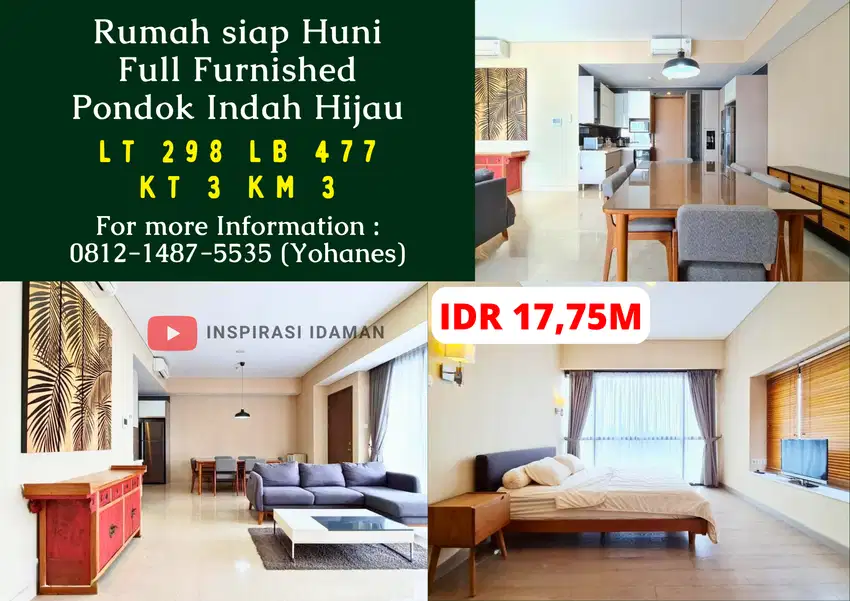 Rumah Pondok Indah Hijau 298mtr siap Huni Full Furnished
