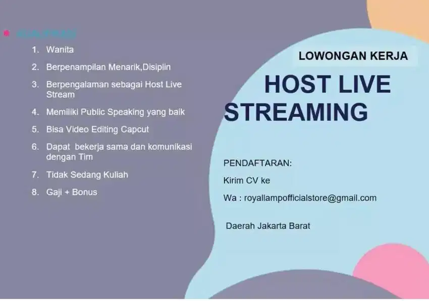 Dibutuhkan segera Host Live Streaming