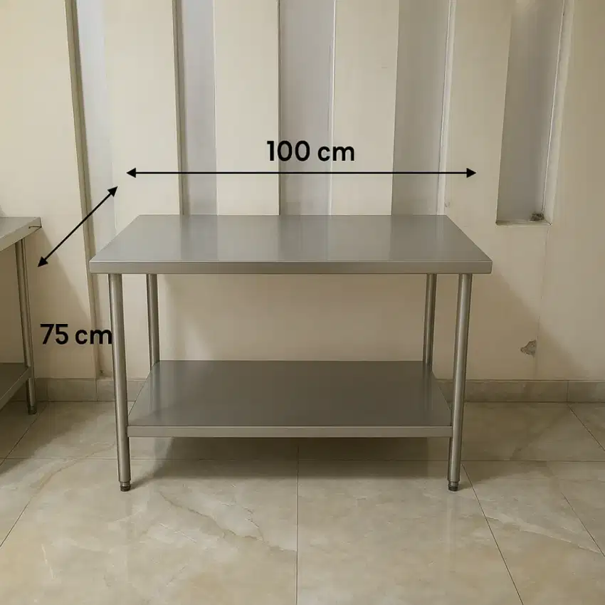 Meja Stainless Steel 100x75 cm - Preloved, Kokoh & Siap Pakai