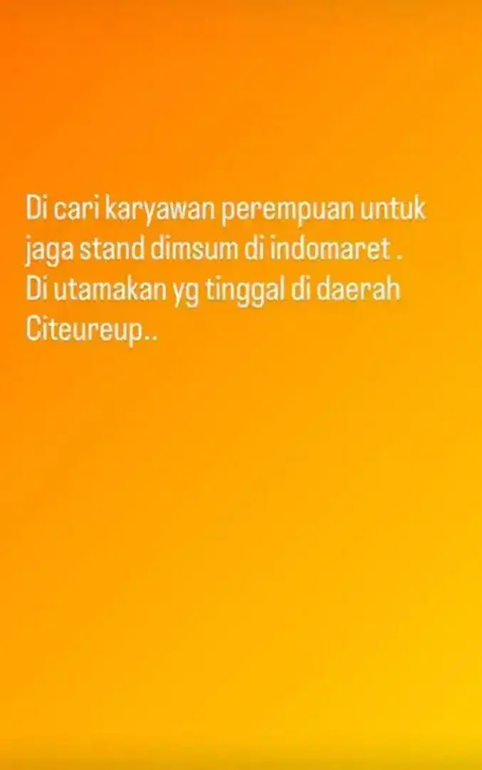 Dicari pegawai untuk jualan stand dimsum