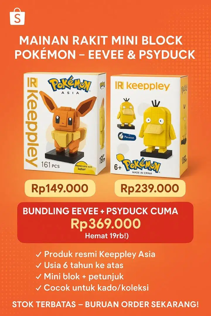 MAINAN RAKIT MINI BLOCK POKÉMON – EEVEE & PSYDUCK