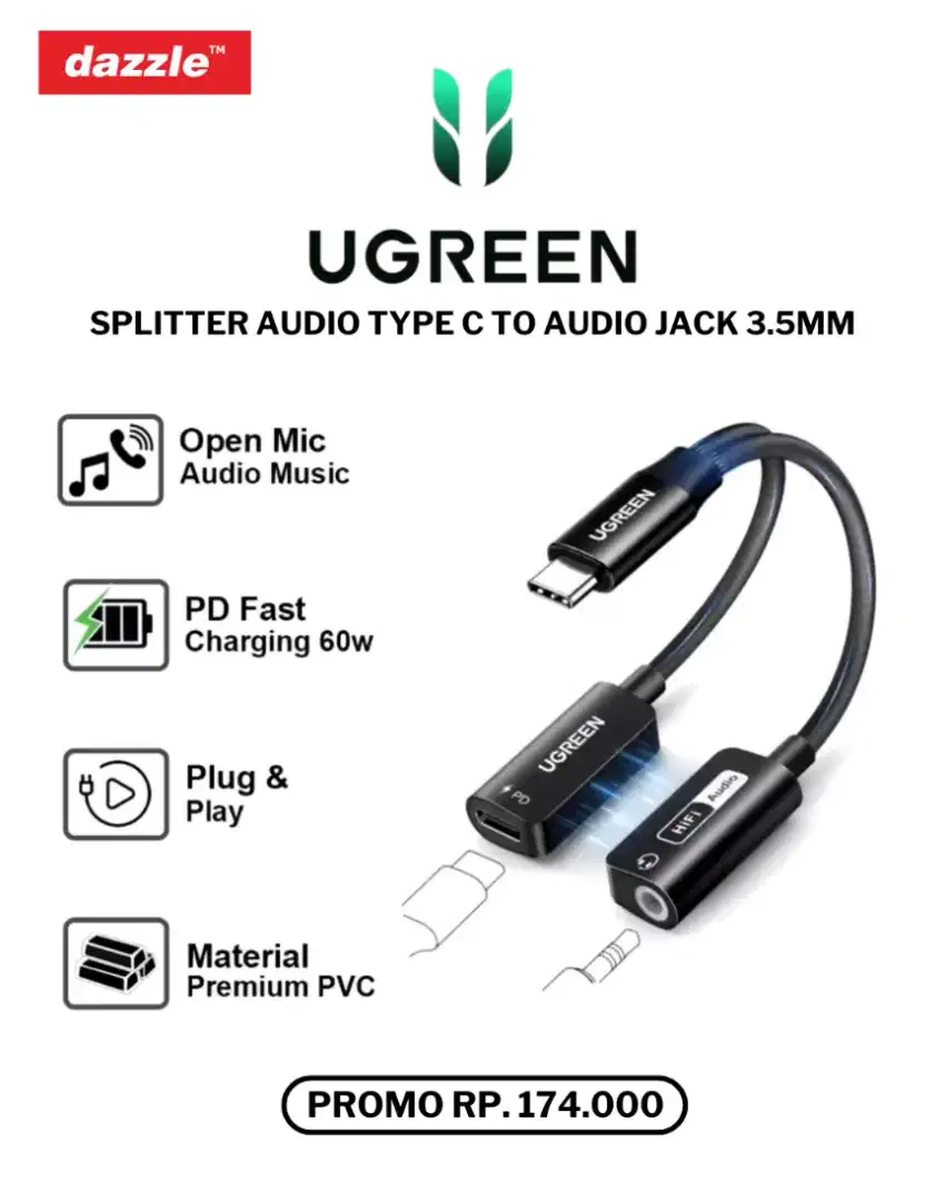 UGREEN SPLITTER AUDIO TYPE C TO JACK 3.5MM (25837)