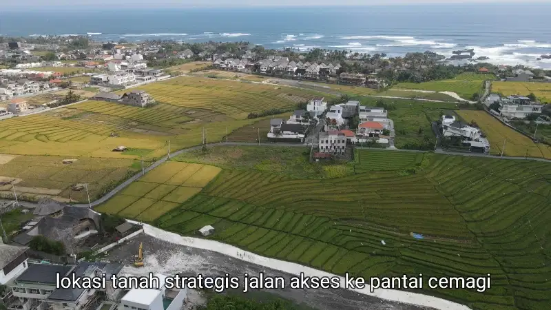 Tanah view sawah kawasan villa mewah di jalan pantai Cemagi