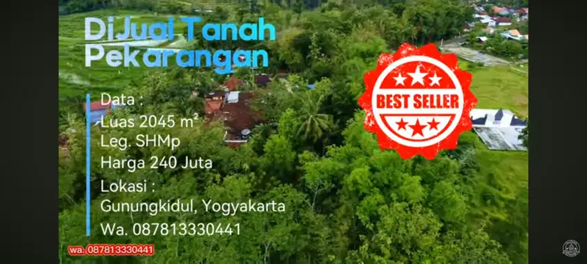 DIJUAL TANAH NEMPEL WISATA LUAS 2045M² HARGA 240 JUTA