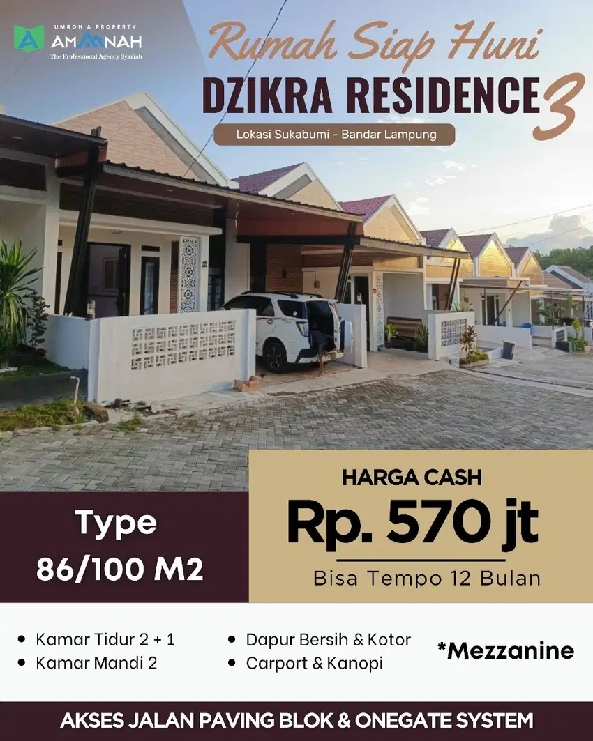 DZIKRA RESIDENCE  RUMAH SIAP HUNI 3 KT MEZZANIN HARGA PROMO ONE GET