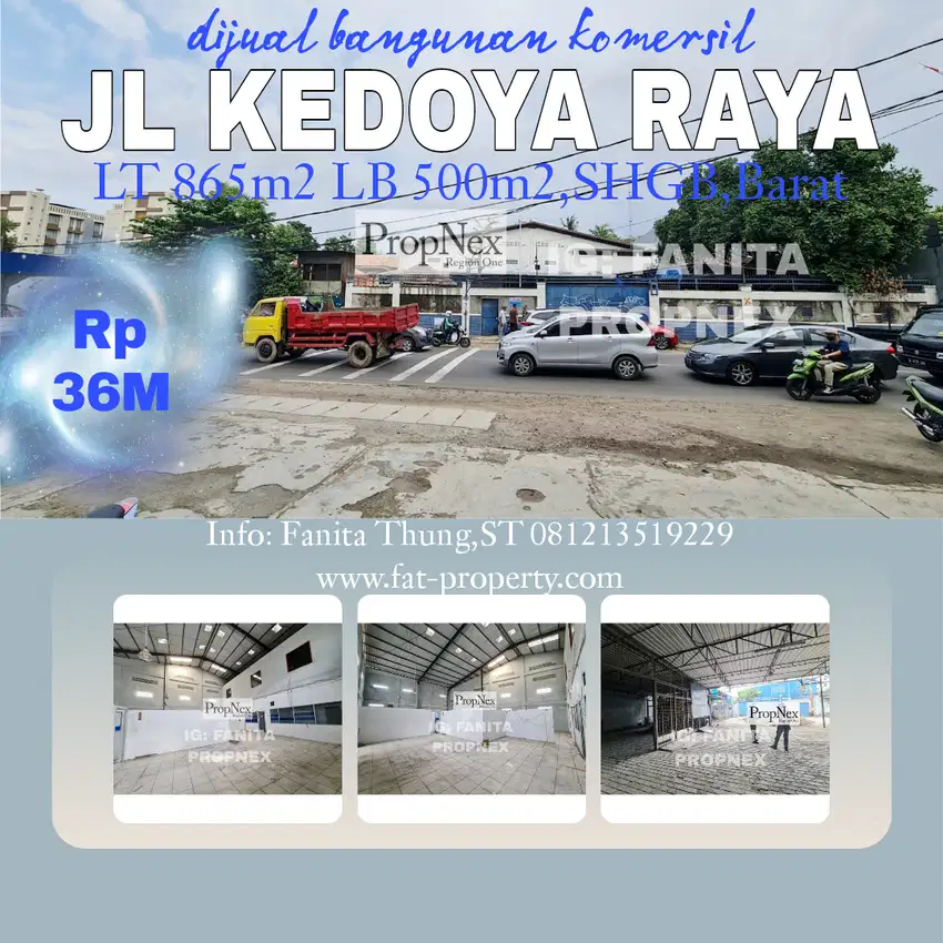 Dijual bangunan komersil di Jl Kedoya Raya,JakBar LT 865m2 LB 500m2,SH