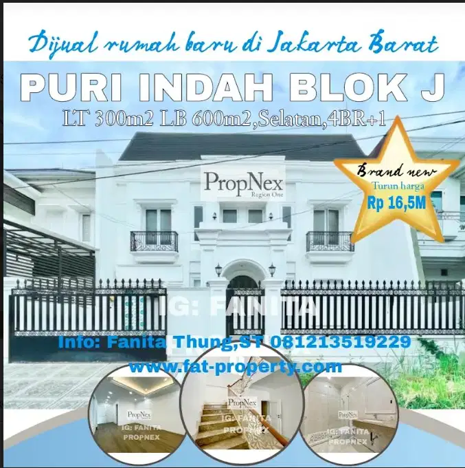 Brand newTurun hargaDijual rumah mewah di Puri Indah blok J,JakBar