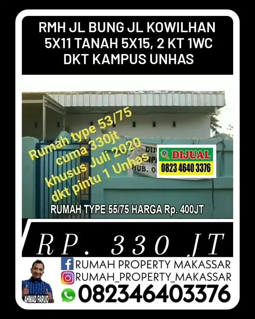 Harga Turun Banyak  Rumah Jl Bung jl Kowilhan  LB 5x11 LT 5x15, 2 KT 1