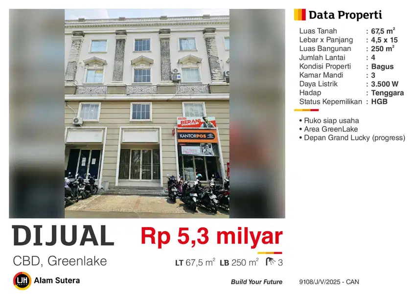 Dijual Ruko 4 Lantai di CBD Greenlake Cipondoh Tangerang