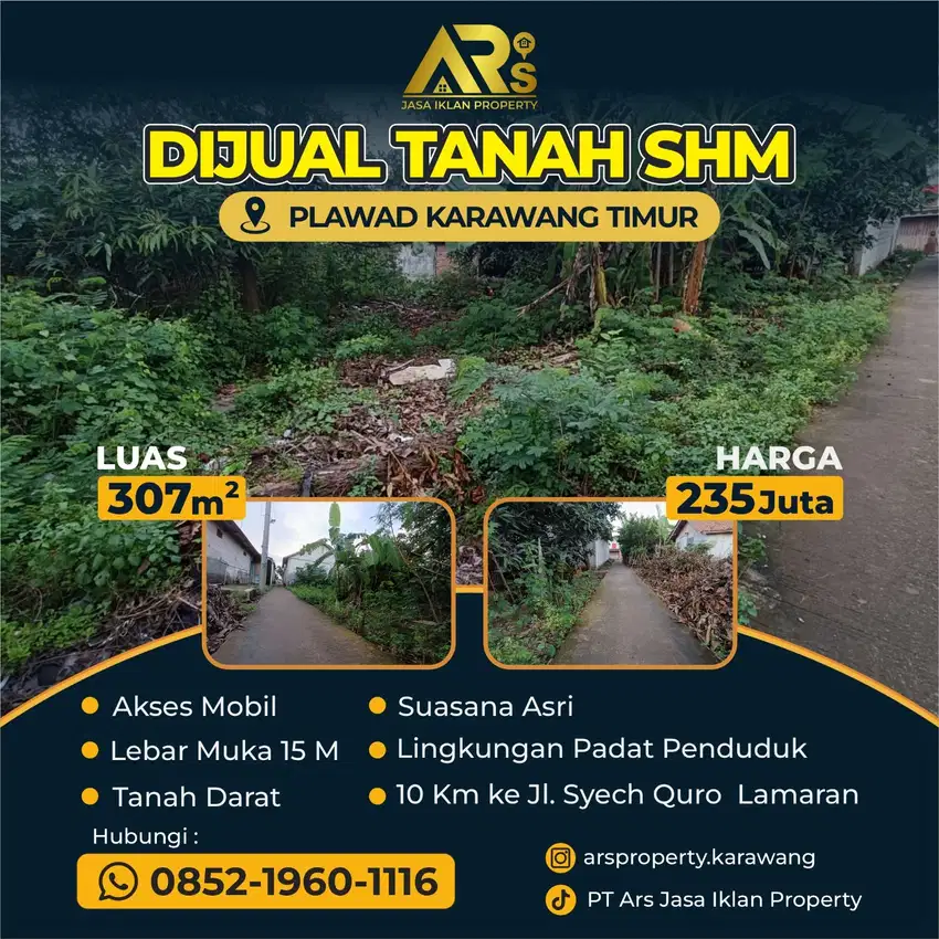 Tanah Luas 307 m Dijual Murah di Plawad Karawang Timur