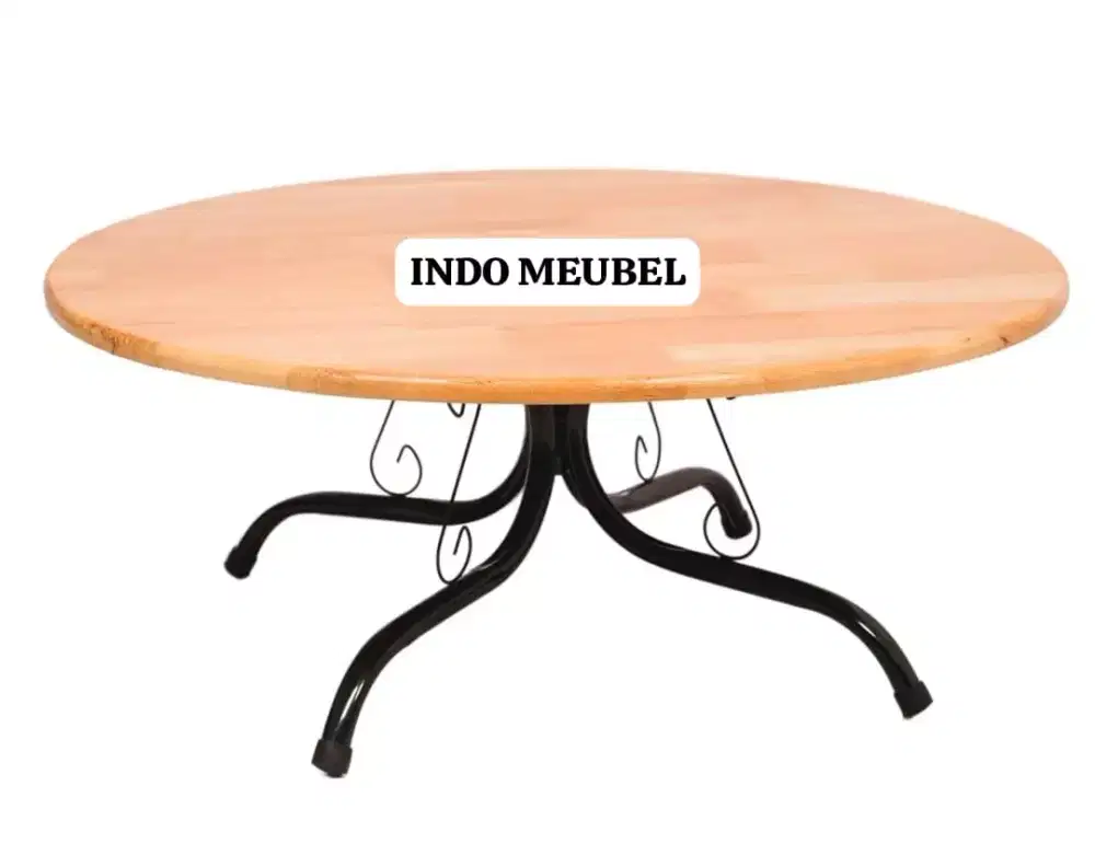 MEJA OSHIN BULAT KAYU FULL KAYU PADU KAKI BESI
