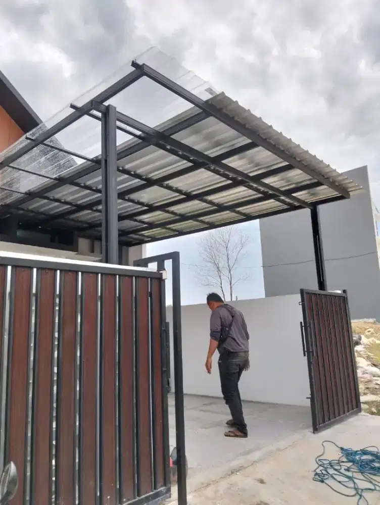 Kanopi bajaringan cat hitam atap mix bening