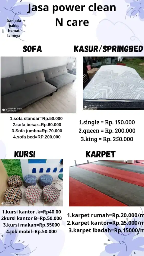 Cuci sofa springbed jok mobil karpet