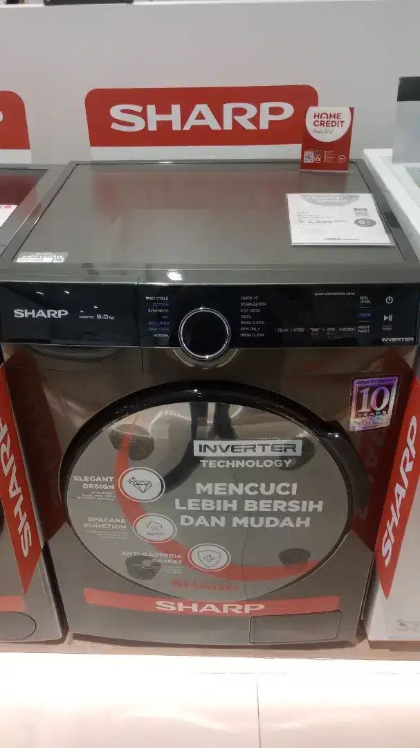 SHARP W/MACHINE FRONTLOADING JTECH INVERTER 9 KG HANYA 6,6 JT