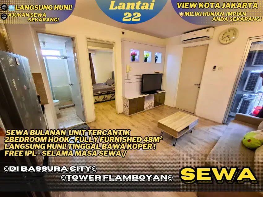 Sewa Bulanan Unit Cantik 3BR HOOK Full Furnished Free IPL Bassura City