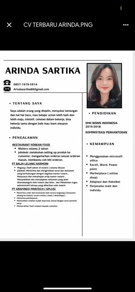 Cari kerja Admin/Cs