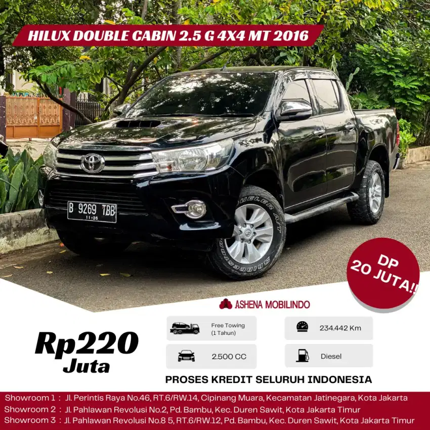 HILUX  DOUBLE CABIN  G 2.5 MT HITAM 2016