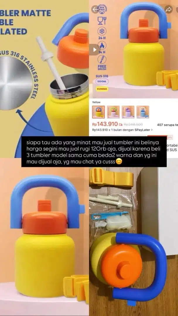 Tumbler SS 316 warna kuning