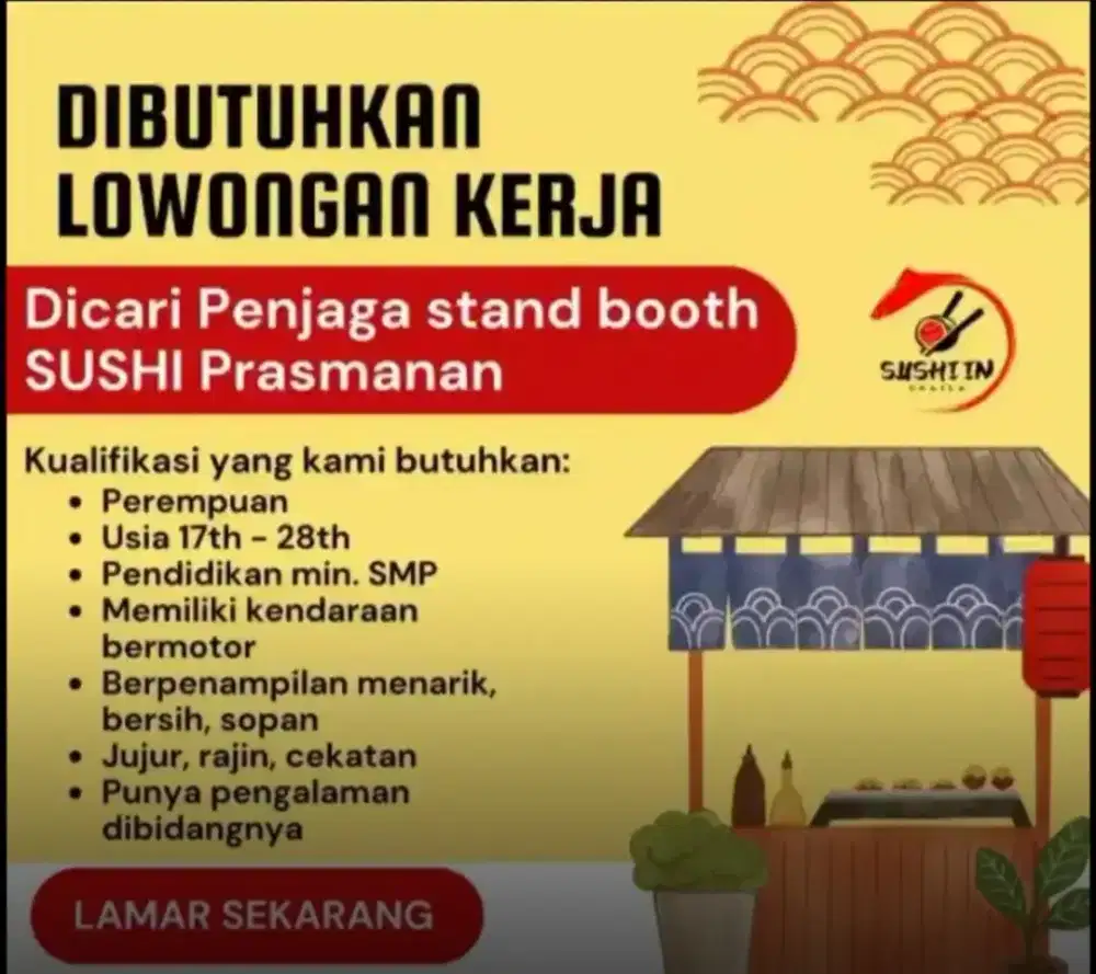 Lowongan kerja penjaga standbooth sushi