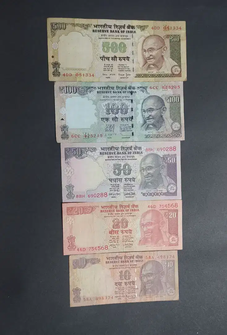 UANG INDIA SET 5 LEMBAR 10,20,50,100,500 RUPEES
