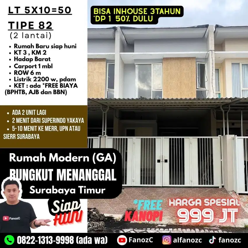 jual rumah rungkut surabaya, rumah minimalis 2 lantai, rumah siap huni