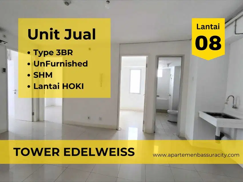 Jual 3BR kosongan lantai rendah apartment Bassura City