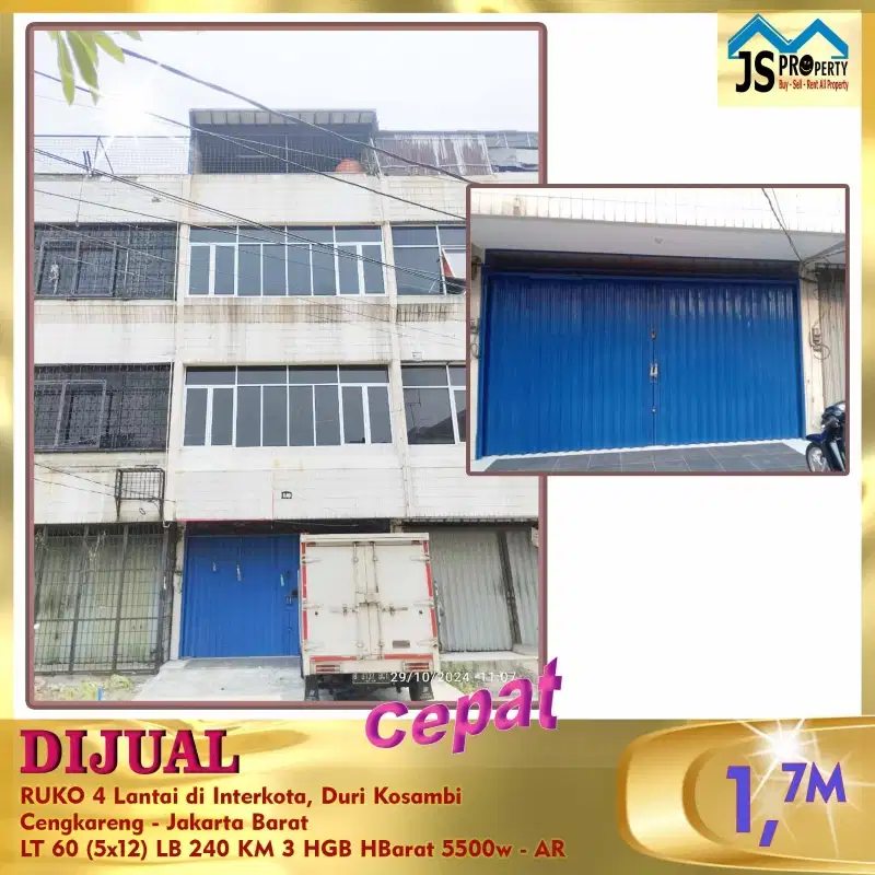 DIJUAL RUKO 4 Lantai di Interkota, Duri KosambiCengkareng