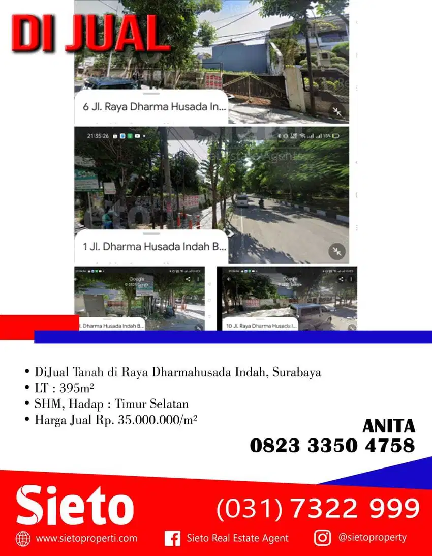 DiJual Tanah di Raya Dharmahusada Indah, Surabaya