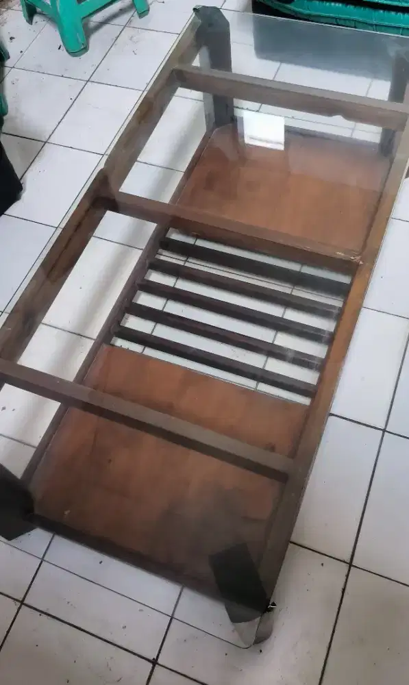 Meja kaca kayu jati