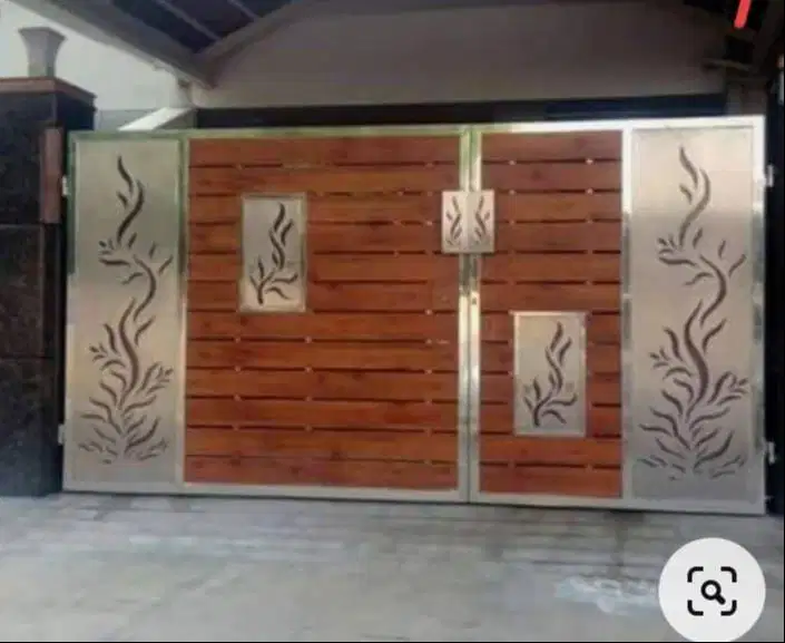 pagar stenlis perpaduan kayu mewah dengan tukang ahli