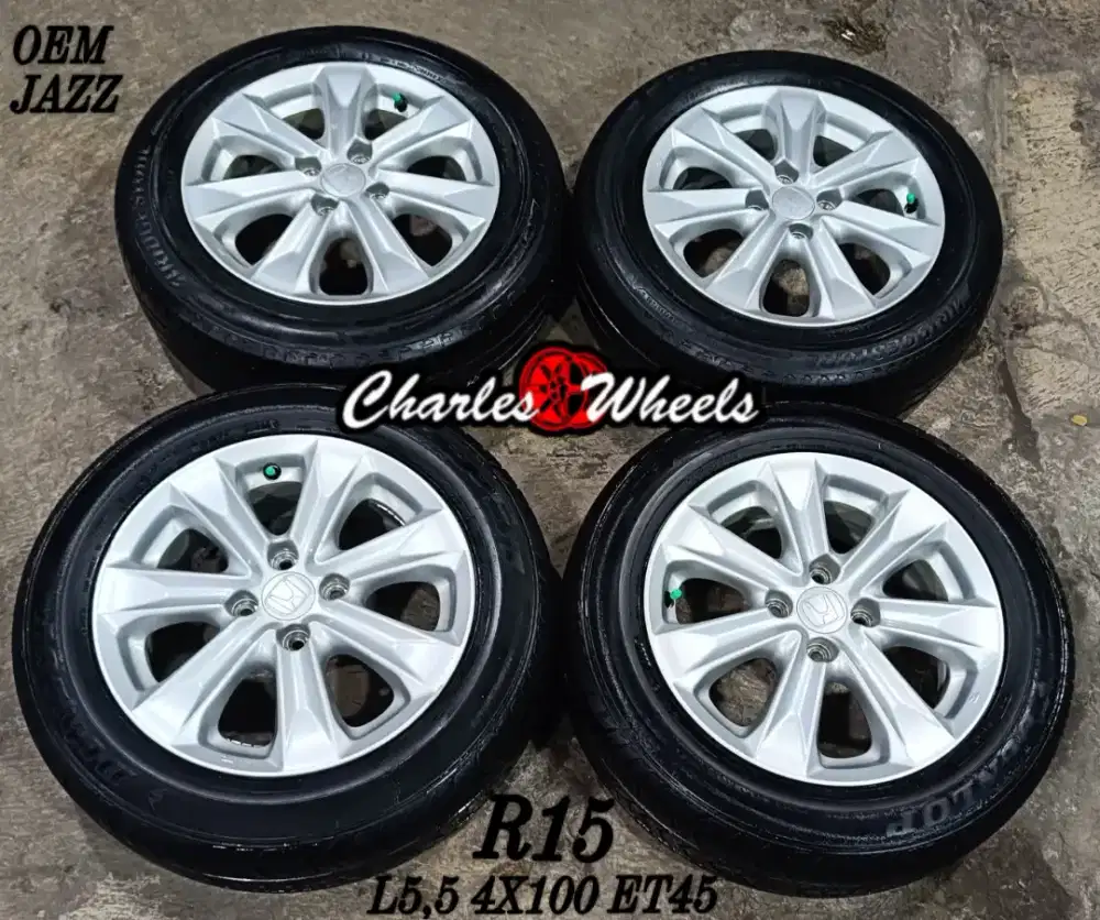 Jual velg + ban oem jazz r15 4x100 brio agya sigra calya city dll