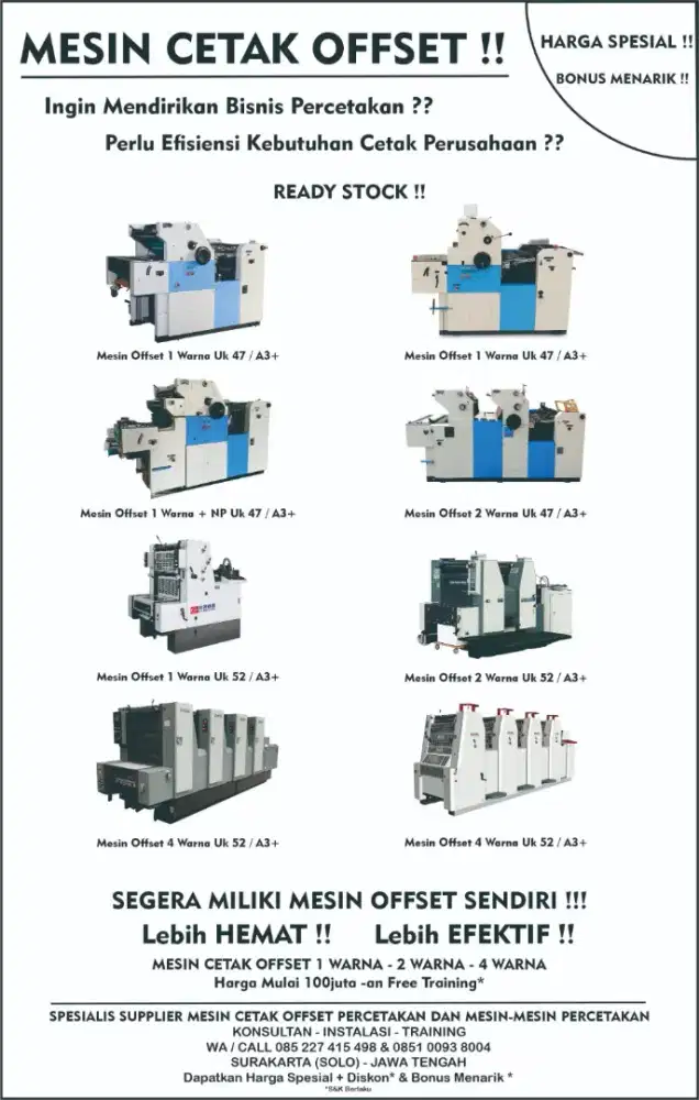 Jual mesin offset cetak percetakan murah dan baru include pelatihan